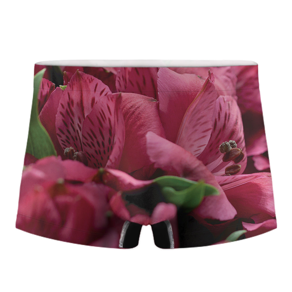 Burgundy Alstroemeria Print Men's Boxer Briefs