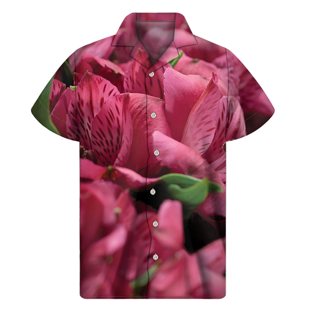 Burgundy Alstroemeria Print Men's Short Sleeve Shirt