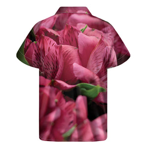 Burgundy Alstroemeria Print Men's Short Sleeve Shirt