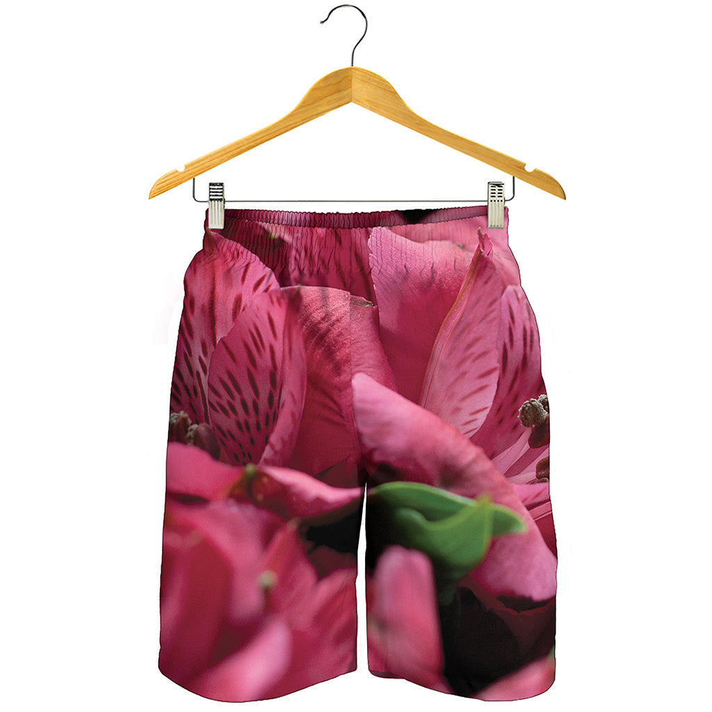 Burgundy Alstroemeria Print Men's Shorts