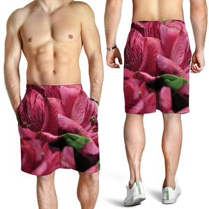 Burgundy Alstroemeria Print Men's Shorts