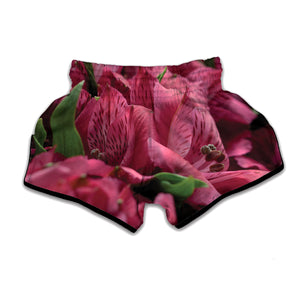 Burgundy Alstroemeria Print Muay Thai Boxing Shorts