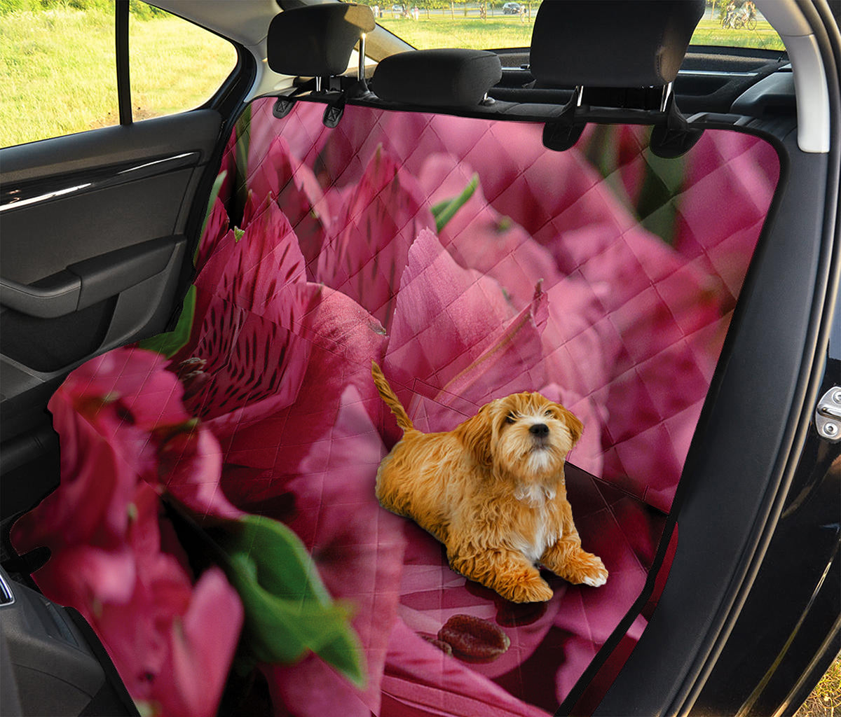 Burgundy Alstroemeria Print Pet Car Back Seat Cover