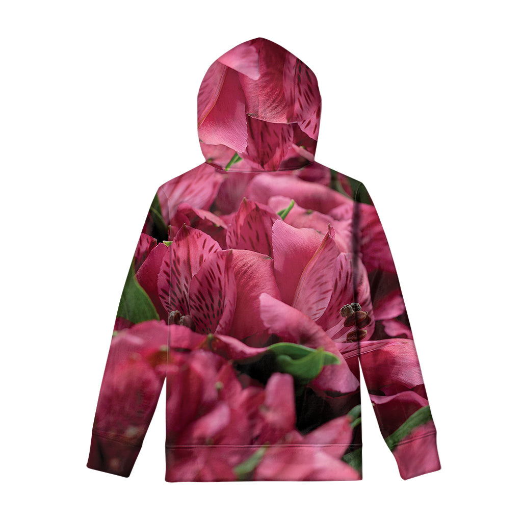 Burgundy Alstroemeria Print Pullover Hoodie