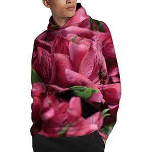 Burgundy Alstroemeria Print Pullover Hoodie