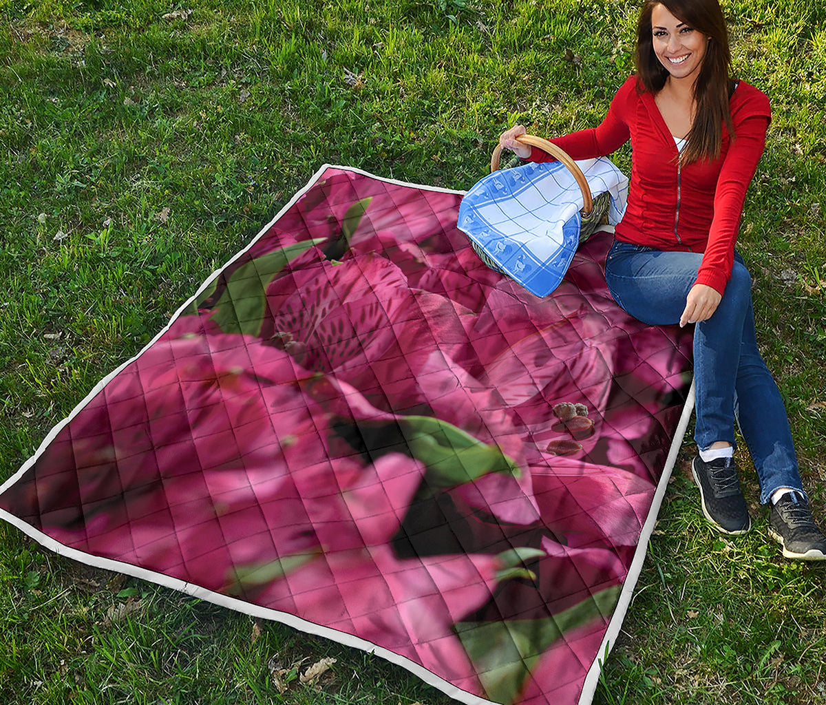 Burgundy Alstroemeria Print Quilt