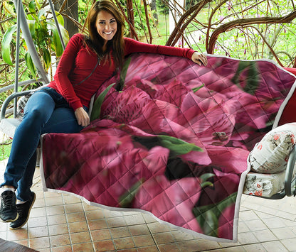 Burgundy Alstroemeria Print Quilt