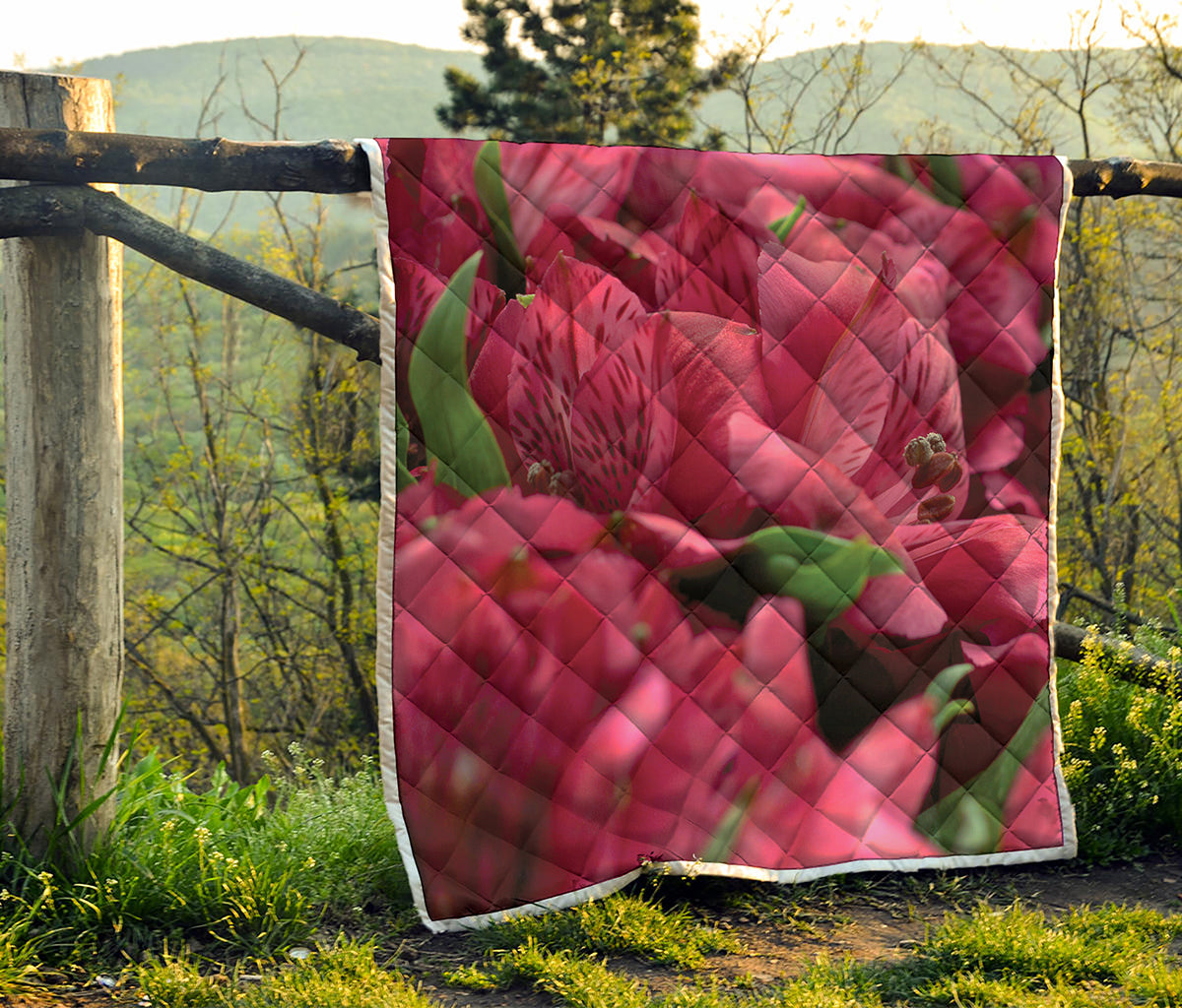 Burgundy Alstroemeria Print Quilt