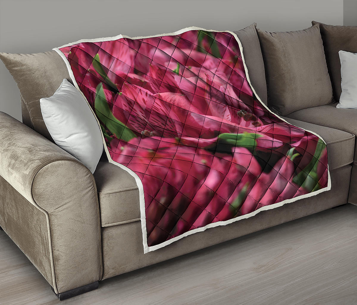 Burgundy Alstroemeria Print Quilt