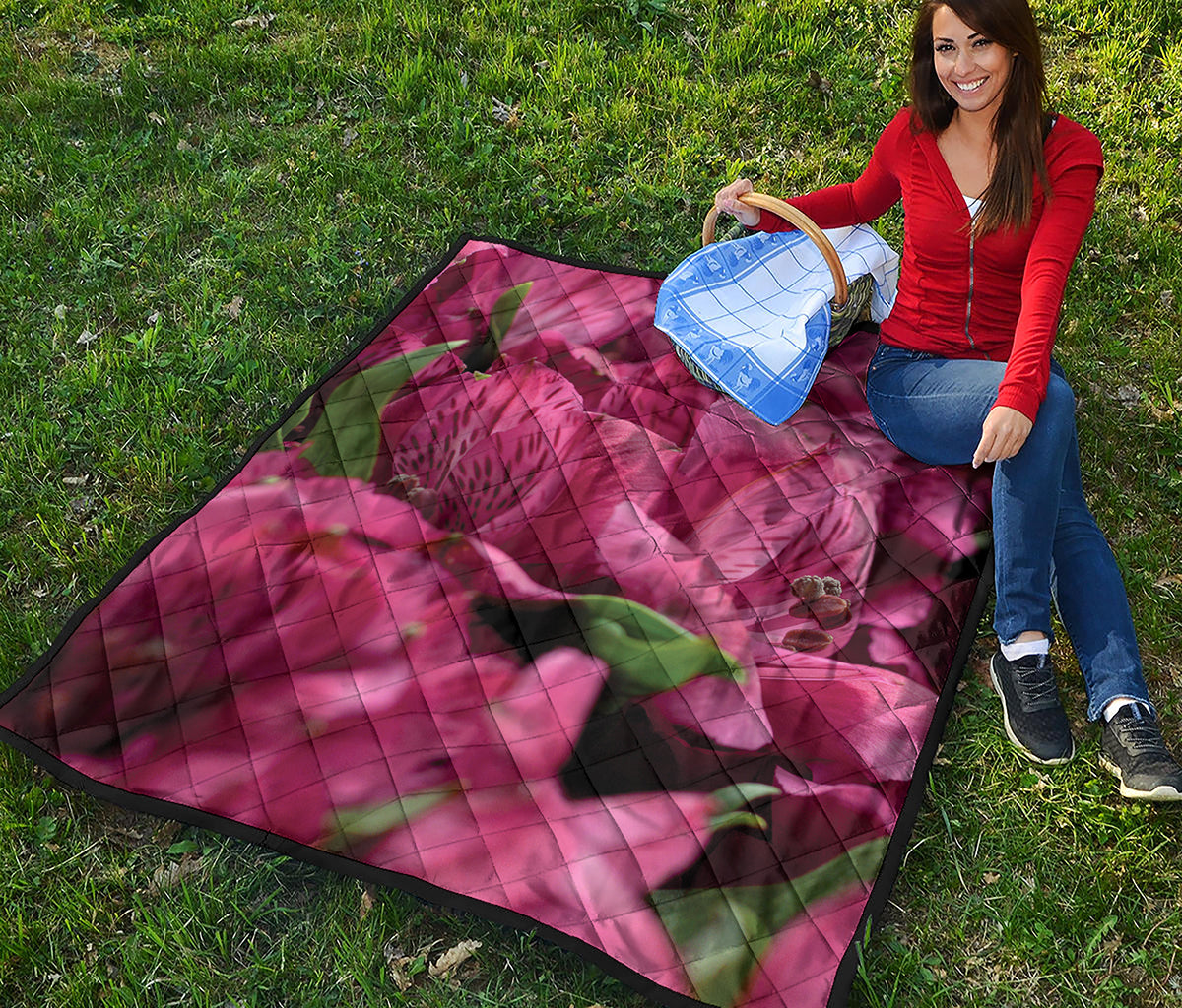 Burgundy Alstroemeria Print Quilt