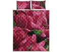 Burgundy Alstroemeria Print Quilt Bed Set