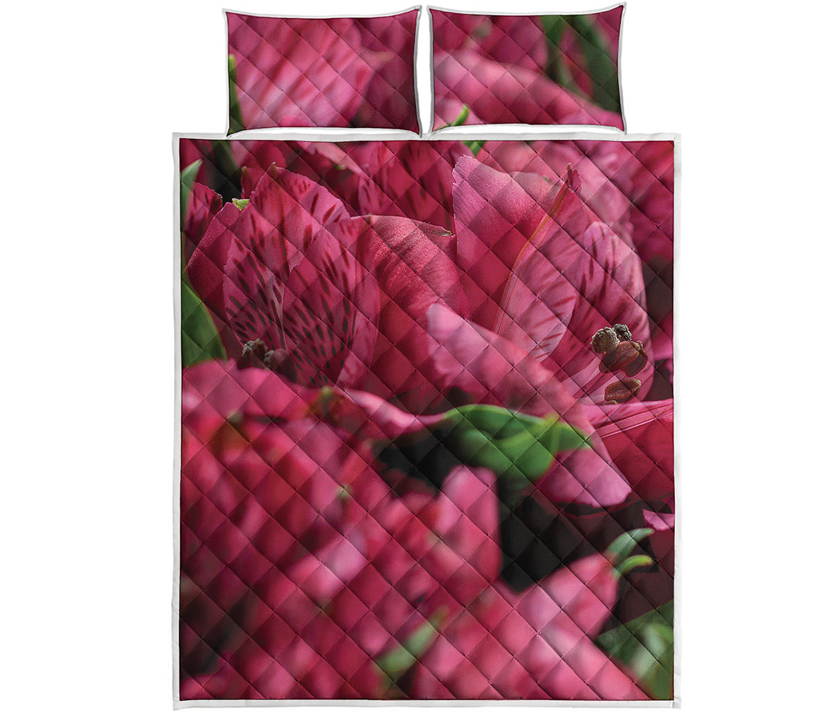 Burgundy Alstroemeria Print Quilt Bed Set