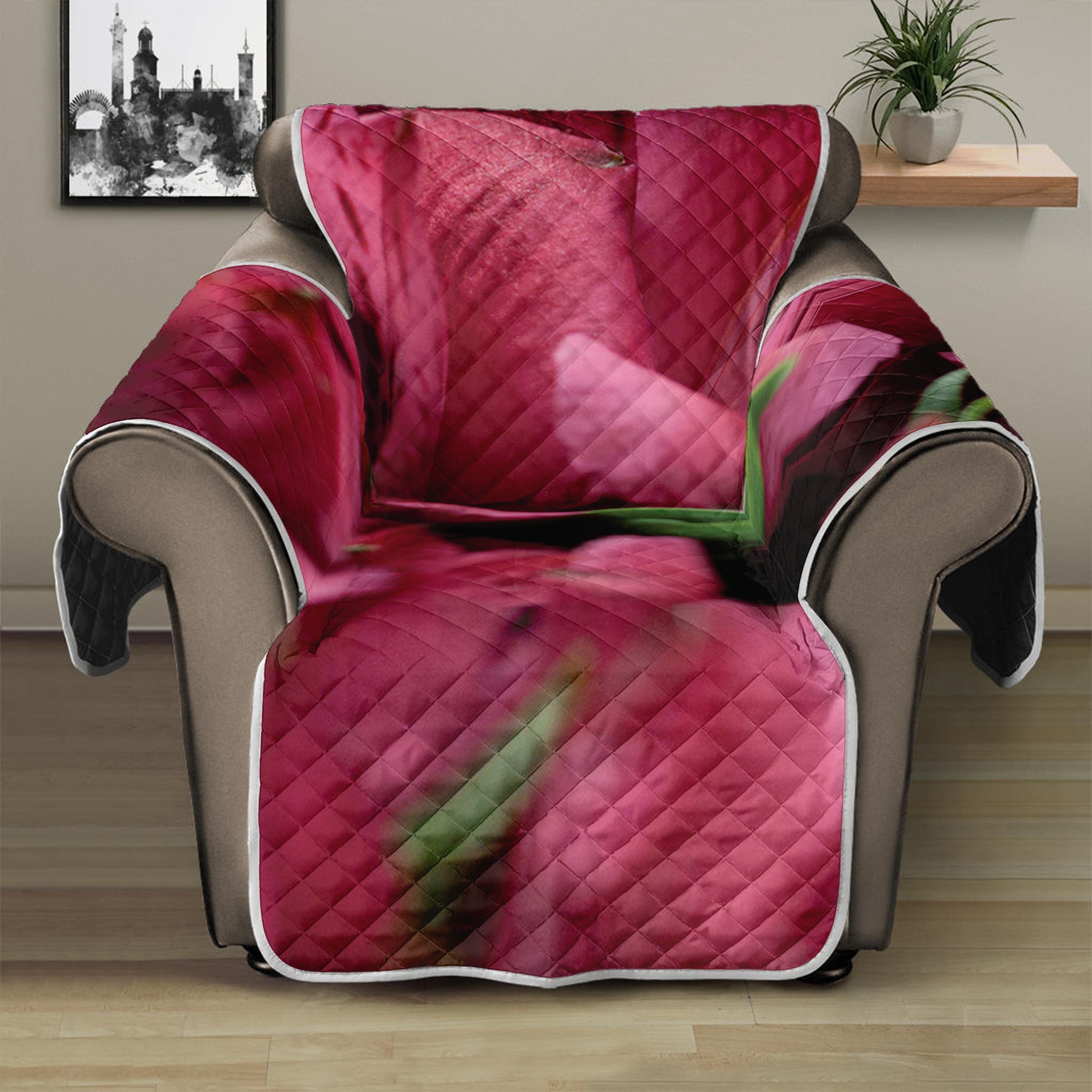 Burgundy Alstroemeria Print Recliner Protector