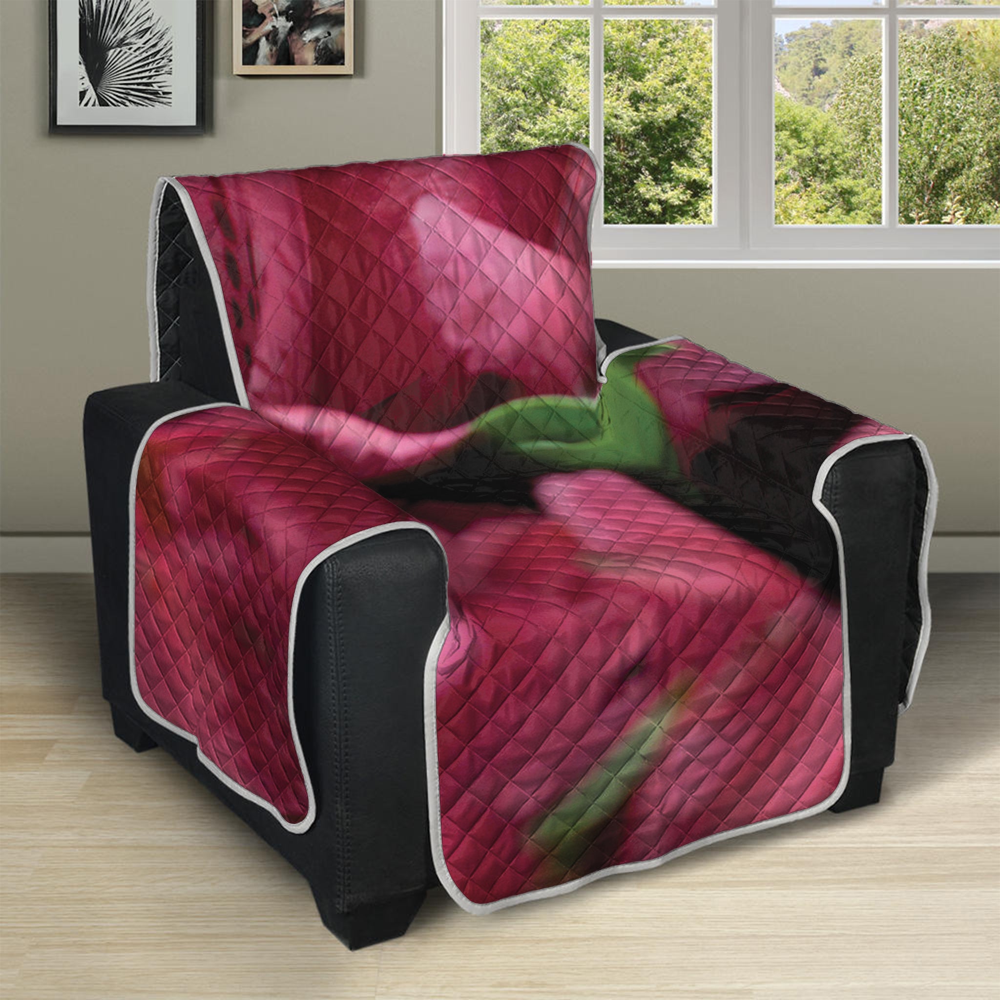 Burgundy Alstroemeria Print Recliner Protector