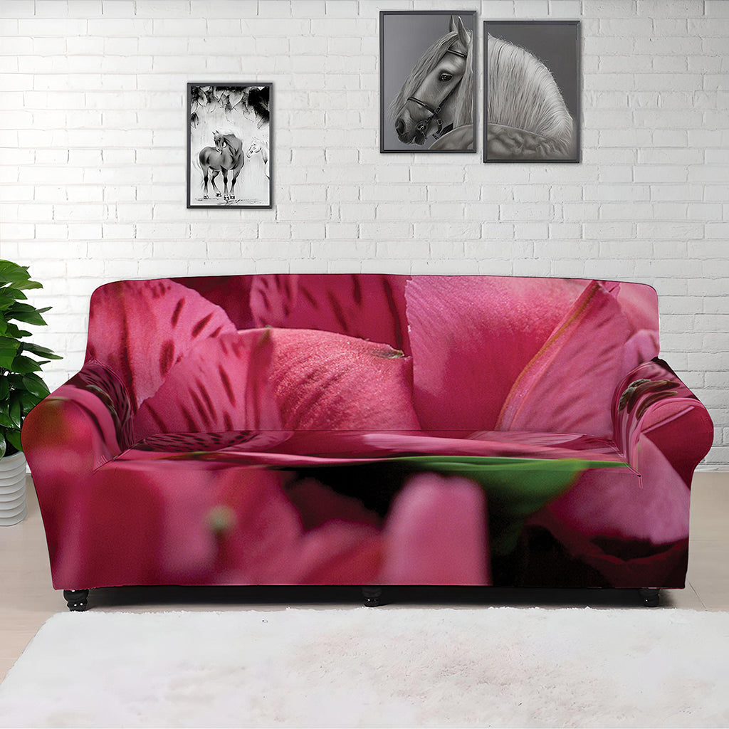 Burgundy Alstroemeria Print Sofa Cover