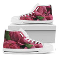 Burgundy Alstroemeria Print White High Top Sneakers