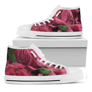 Burgundy Alstroemeria Print White High Top Shoes