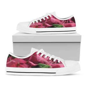 Burgundy Alstroemeria Print White Low Top Shoes