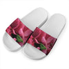 Burgundy Alstroemeria Print White Slide Sandals