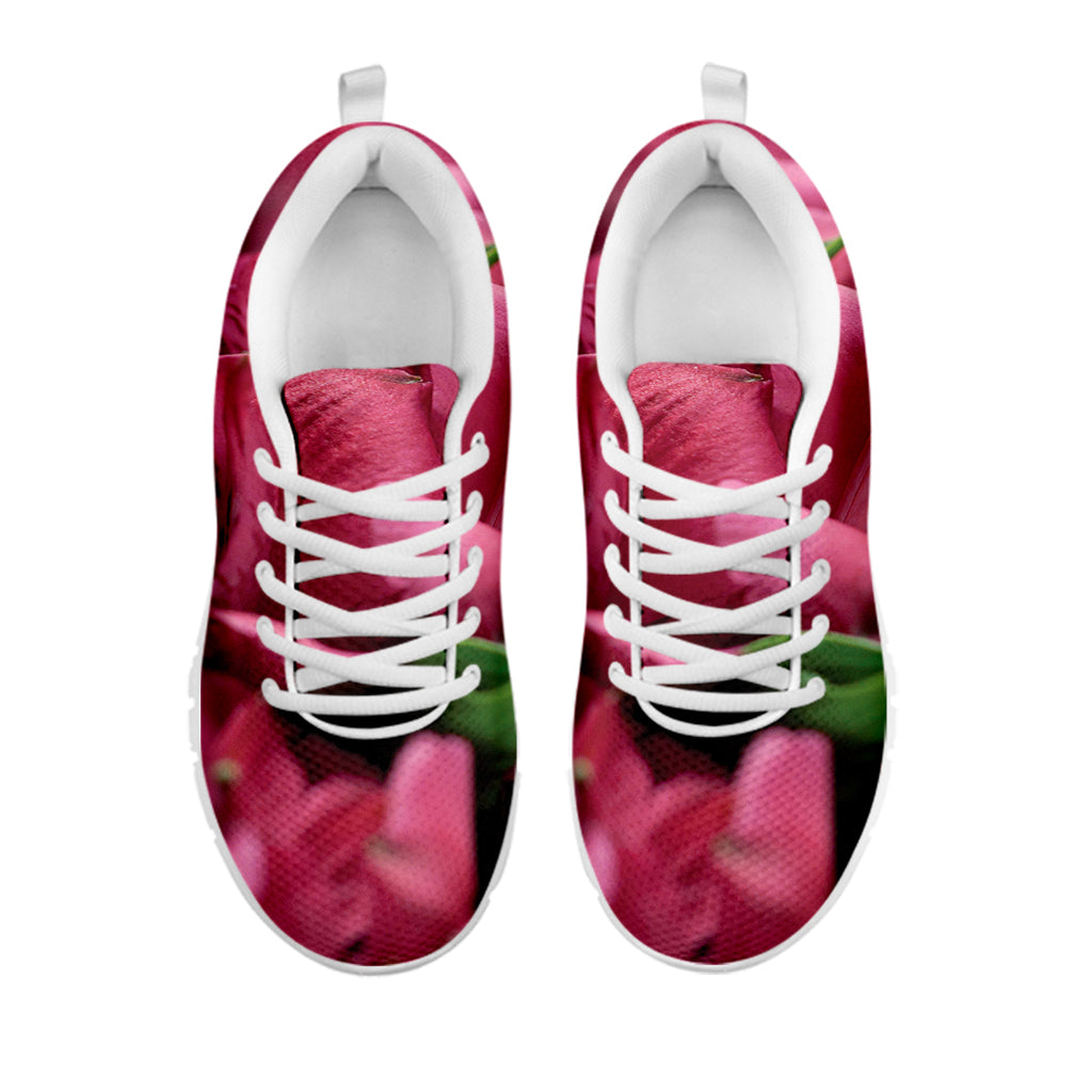 Burgundy Alstroemeria Print White Sneakers