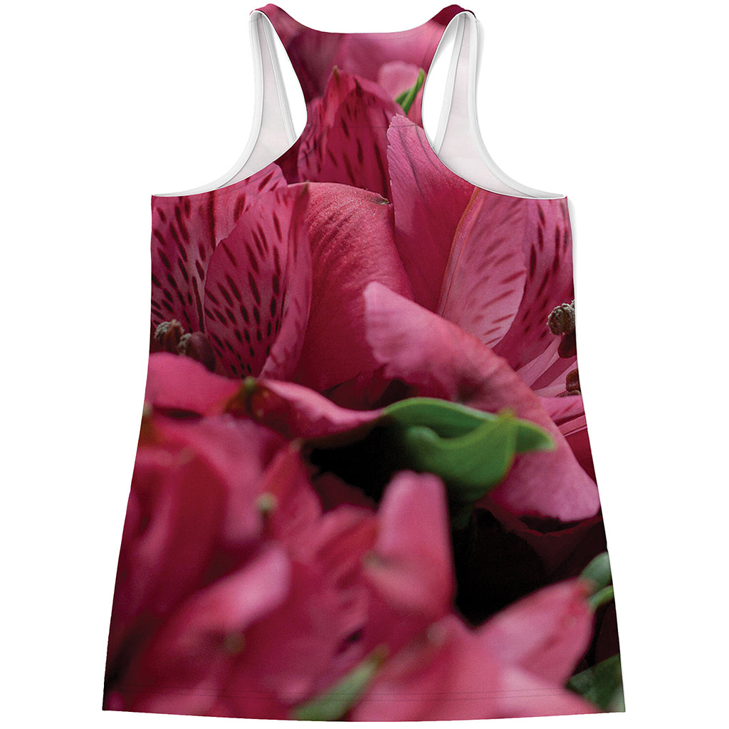 Burgundy Alstroemeria Print Women's Racerback Tank Top