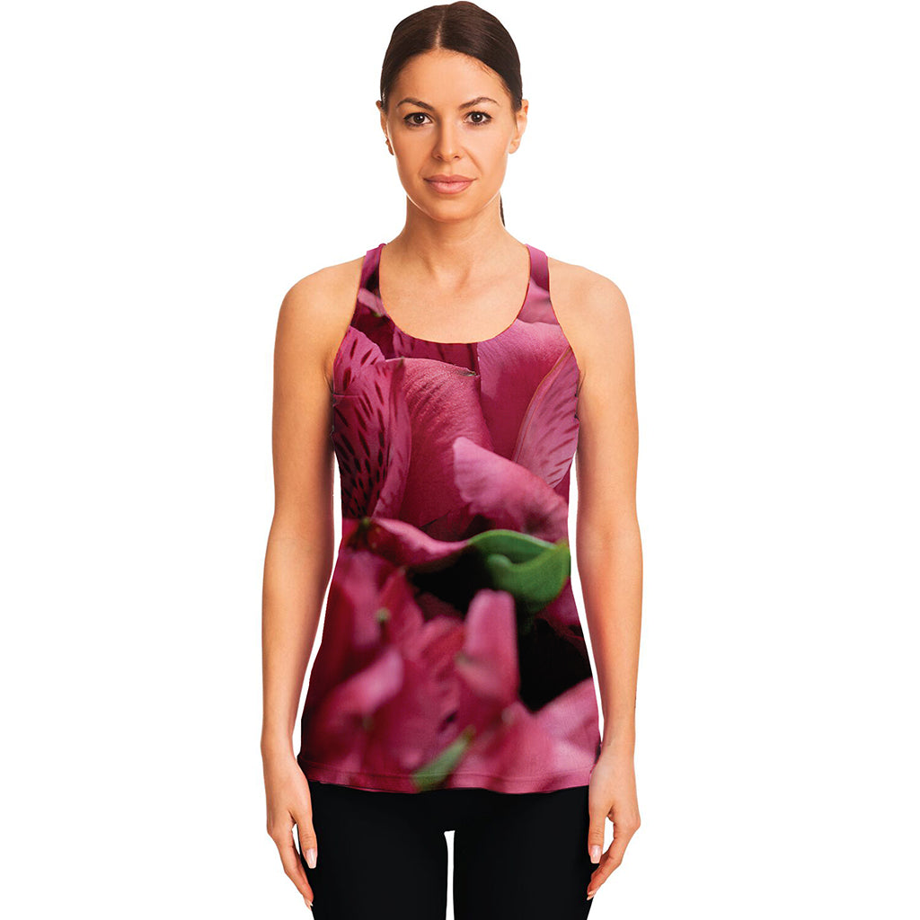 Burgundy Alstroemeria Print Women's Racerback Tank Top