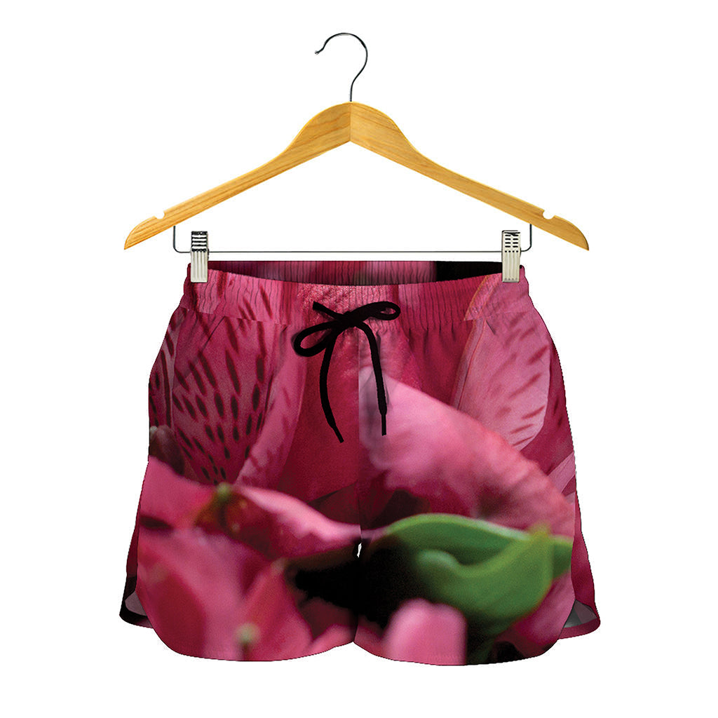 Burgundy Alstroemeria Print Women's Shorts