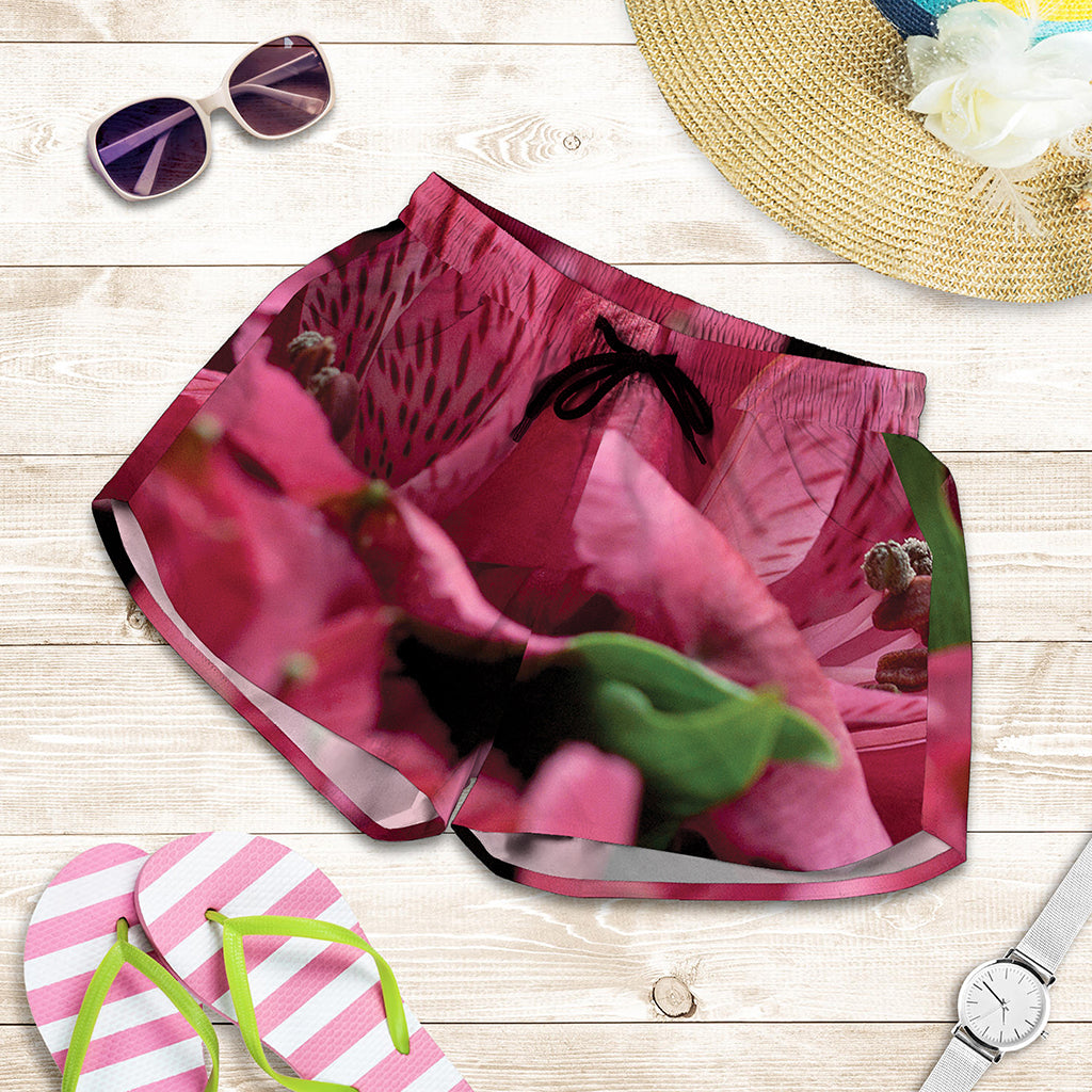 Burgundy Alstroemeria Print Women's Shorts