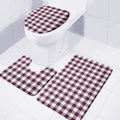 Burgundy And White Check Pattern Print 3 Piece Bath Mat Set