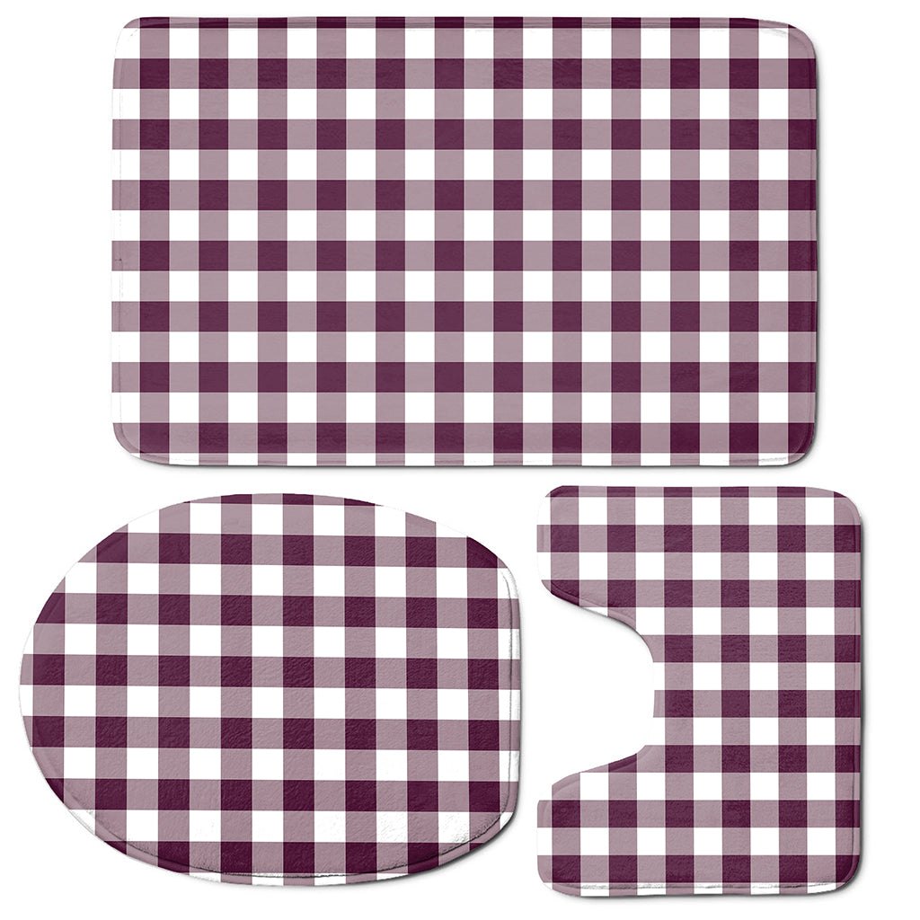 Burgundy And White Check Pattern Print 3 Piece Bath Mat Set