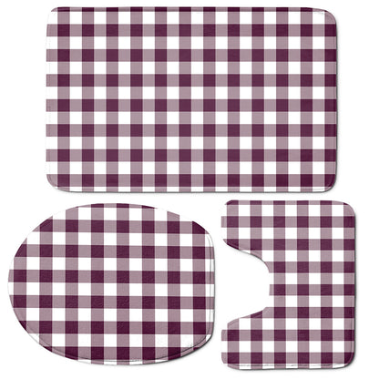 Burgundy And White Check Pattern Print 3 Piece Bath Mat Set