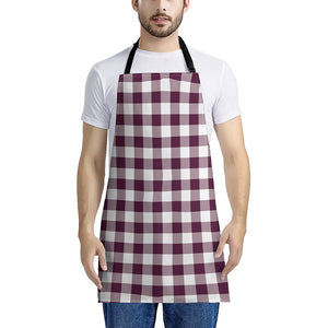 Burgundy And White Check Pattern Print Apron