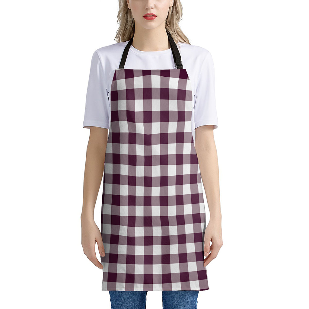 Burgundy And White Check Pattern Print Apron