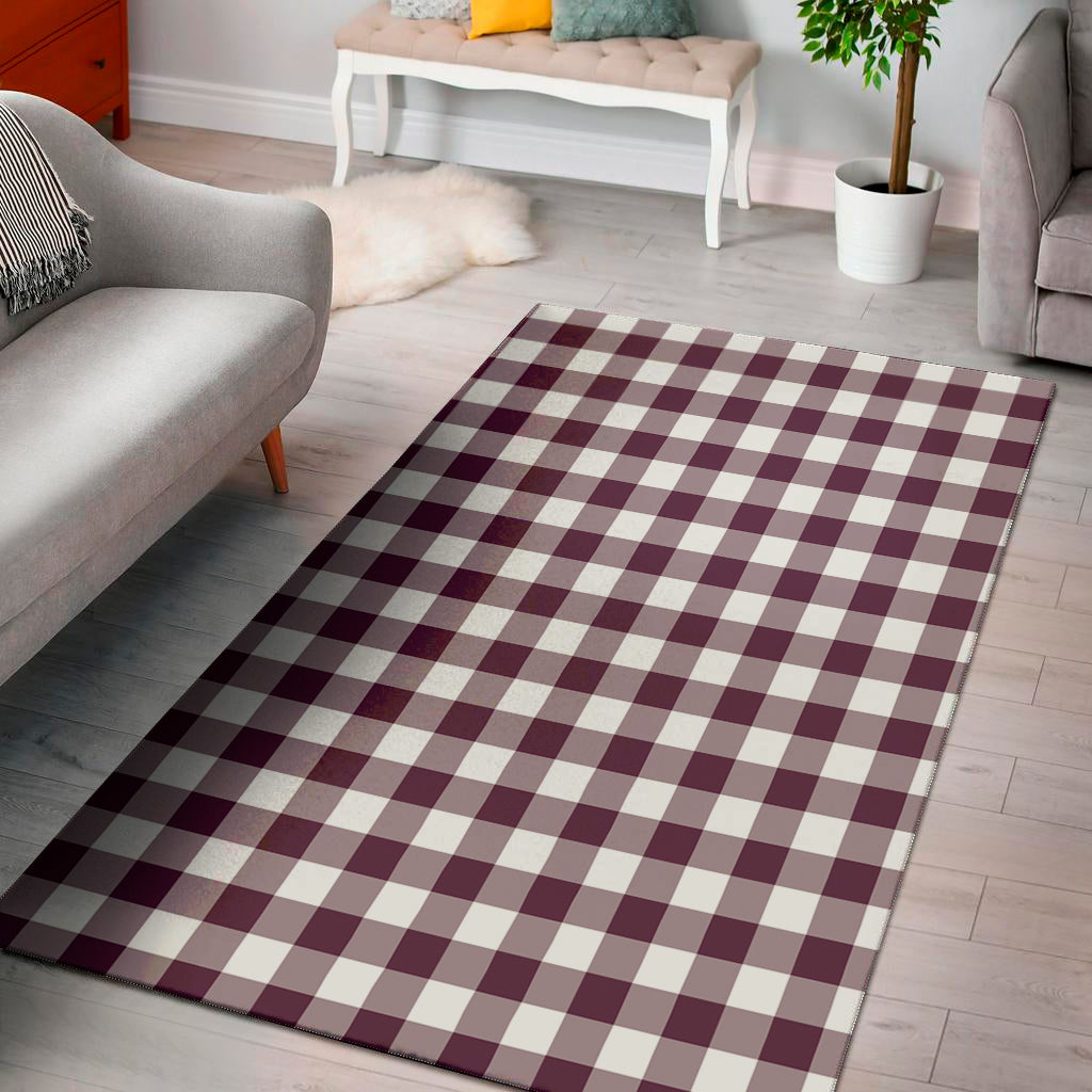 Burgundy And White Check Pattern Print Area Rug