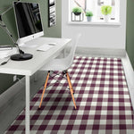 Burgundy And White Check Pattern Print Area Rug