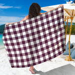 Burgundy And White Check Pattern Print Beach Sarong Wrap