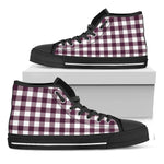 Burgundy And White Check Pattern Print Black High Top Shoes