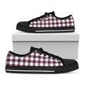 Burgundy And White Check Pattern Print Black Low Top Sneakers