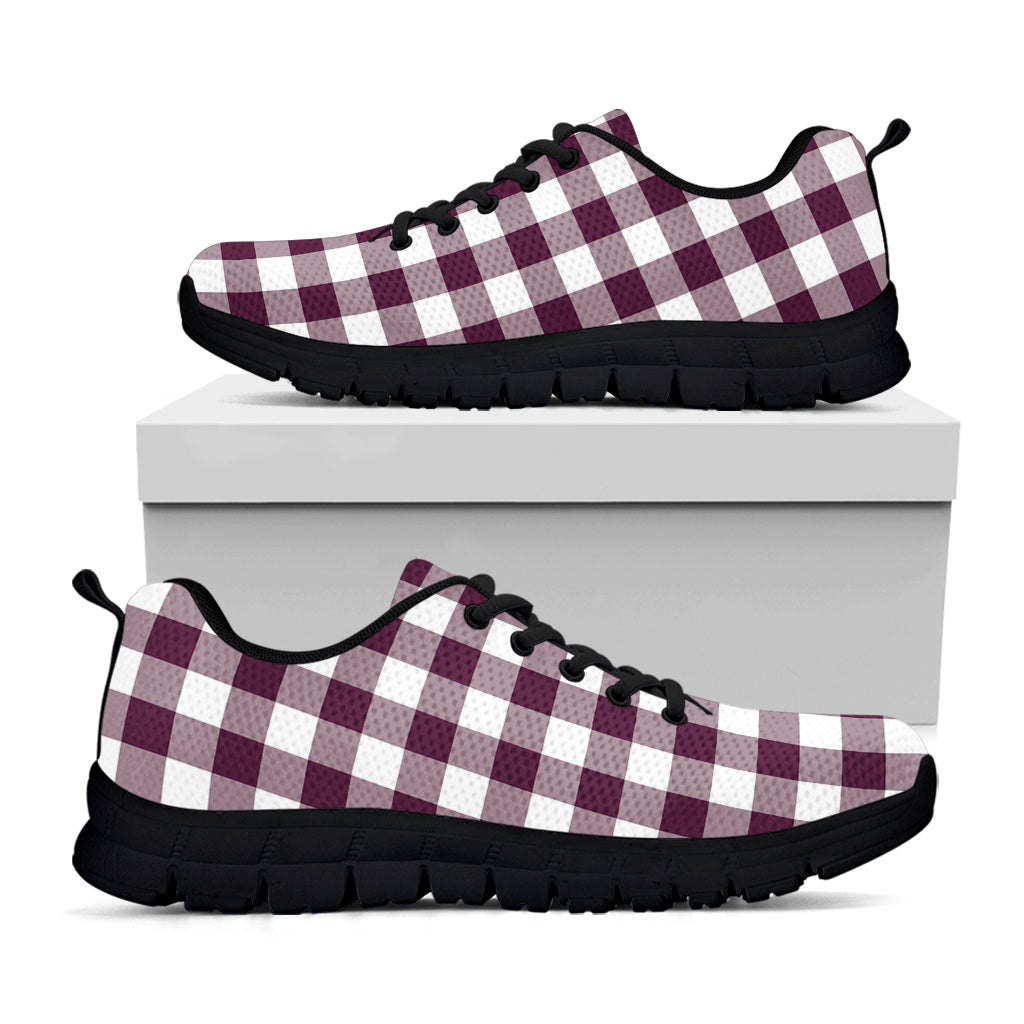 Burgundy And White Check Pattern Print Black Sneakers