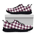 Burgundy And White Check Pattern Print Black Running Shoes