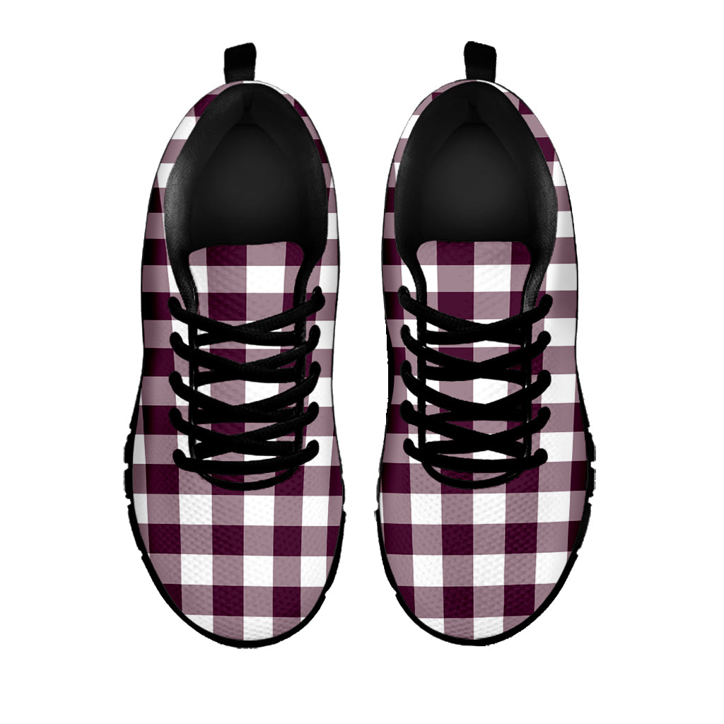 Burgundy And White Check Pattern Print Black Sneakers