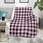 Burgundy And White Check Pattern Print Blanket