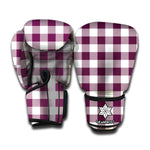 Burgundy And White Check Pattern Print Boxing Gloves