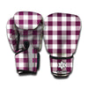 Burgundy And White Check Pattern Print Boxing Gloves