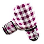 Burgundy And White Check Pattern Print Boxing Gloves