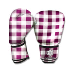 Burgundy And White Check Pattern Print Boxing Gloves