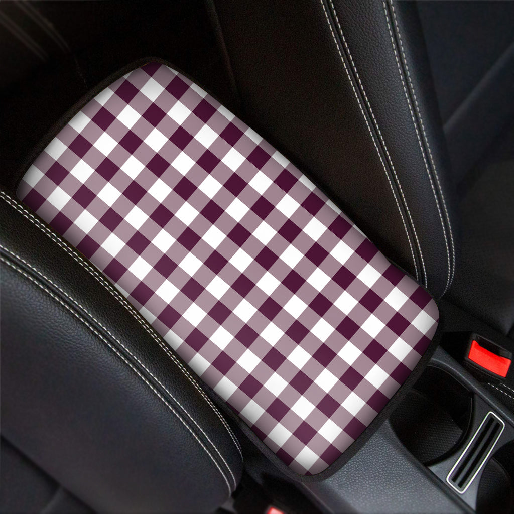 Burgundy And White Check Pattern Print Car Center Console Cover