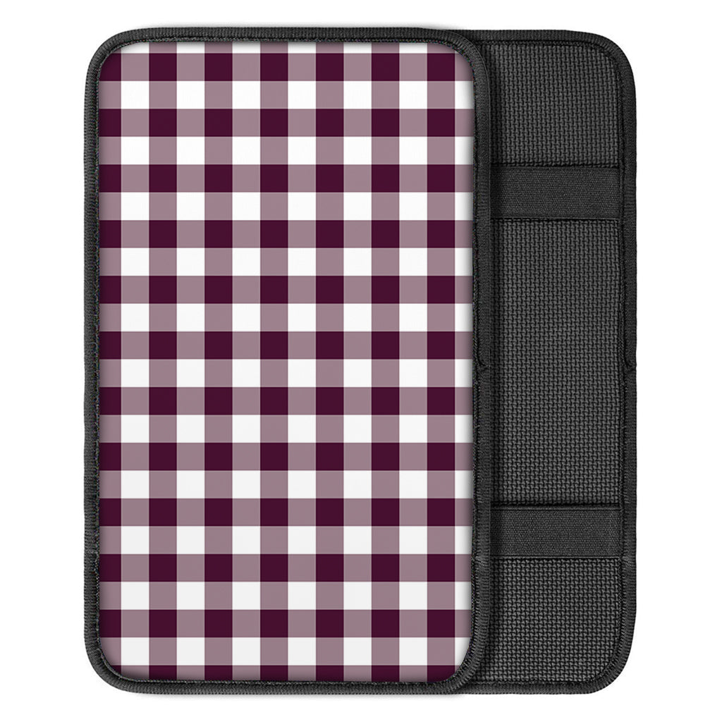 Burgundy And White Check Pattern Print Car Center Console Cover