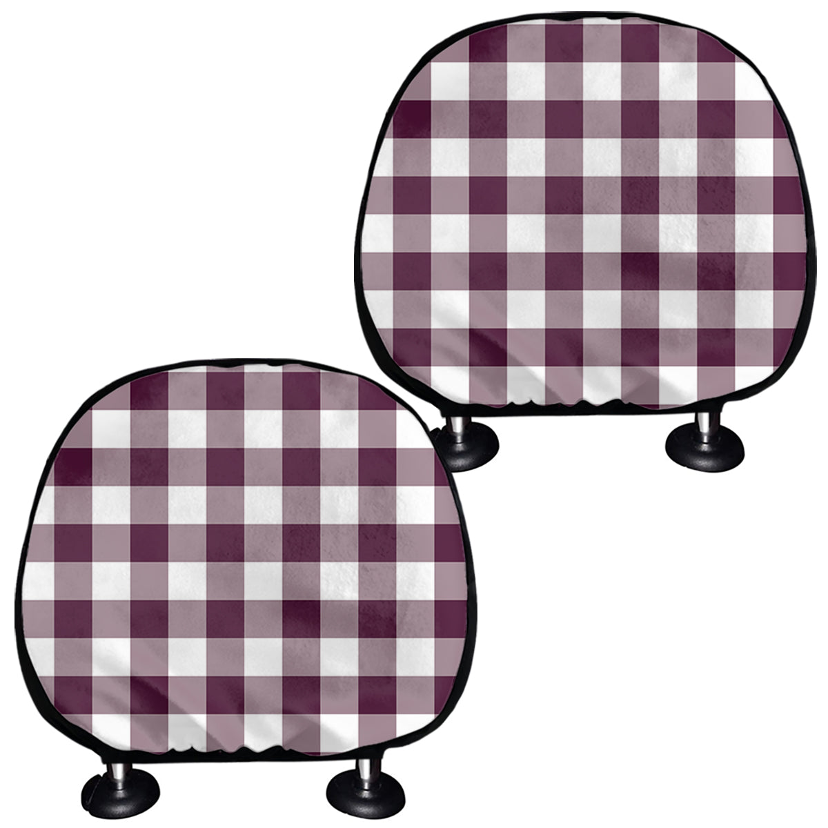 Burgundy And White Check Pattern Print Car Headrest Covers