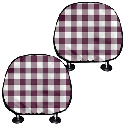 Burgundy And White Check Pattern Print Car Headrest Covers